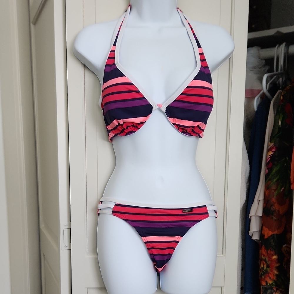 Striped Halter Bikini Set